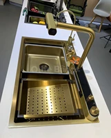 TikTok Trend Gold Smart Digital Display Emitting Diode Double Waterfall Rainfall Faucet Honeycomb Nano Ceramic Kitchen Sin 2