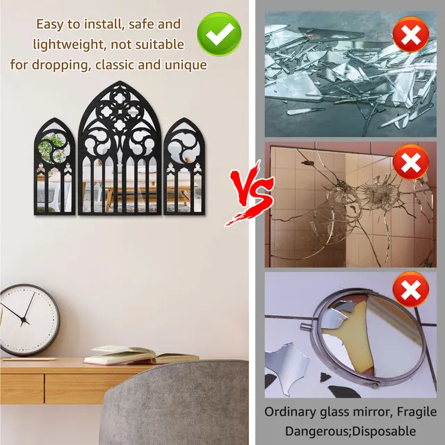 ゴシックウォールアーチ型ミラーセット、キャスティング装飾