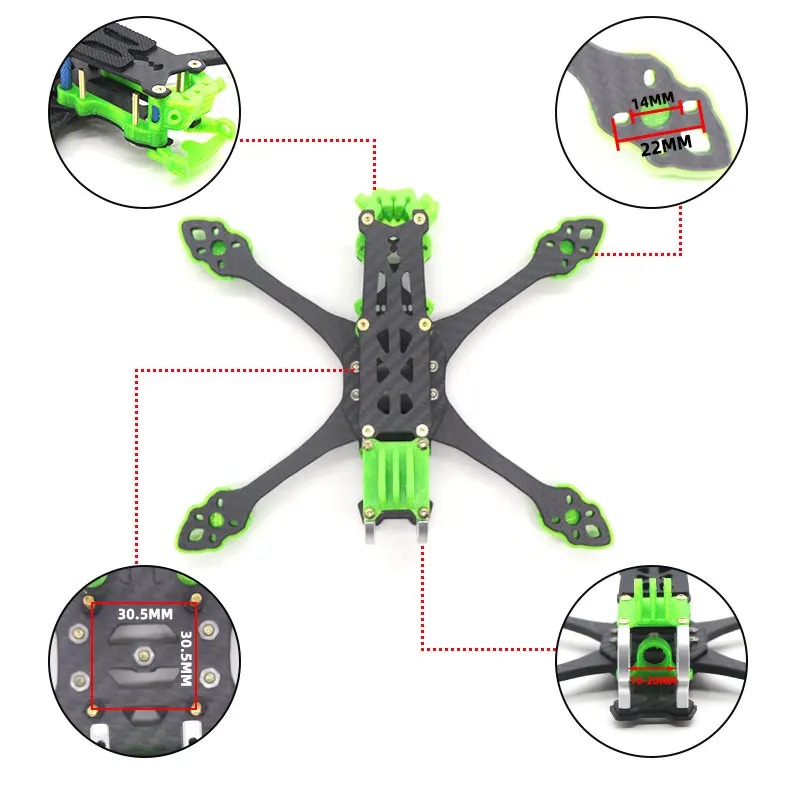 HSKRC MAK5 225mm 휠베이스, 3K 탄소 섬유, 5 인치 프리스타일 프레임 키트, 지지대 DJI 에어 유닛 디지털 시스템, RC 드론 FPV Racin용