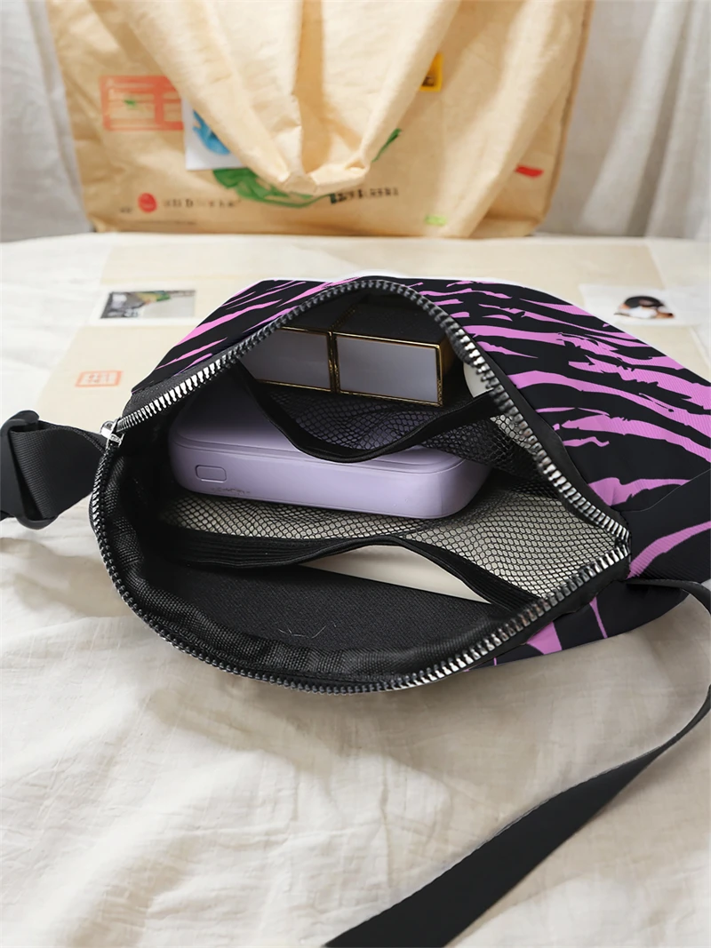 1pc,purple leopard print pattern fashionable adjustable crossbody bag, neutral sports waist bag, suitable for running