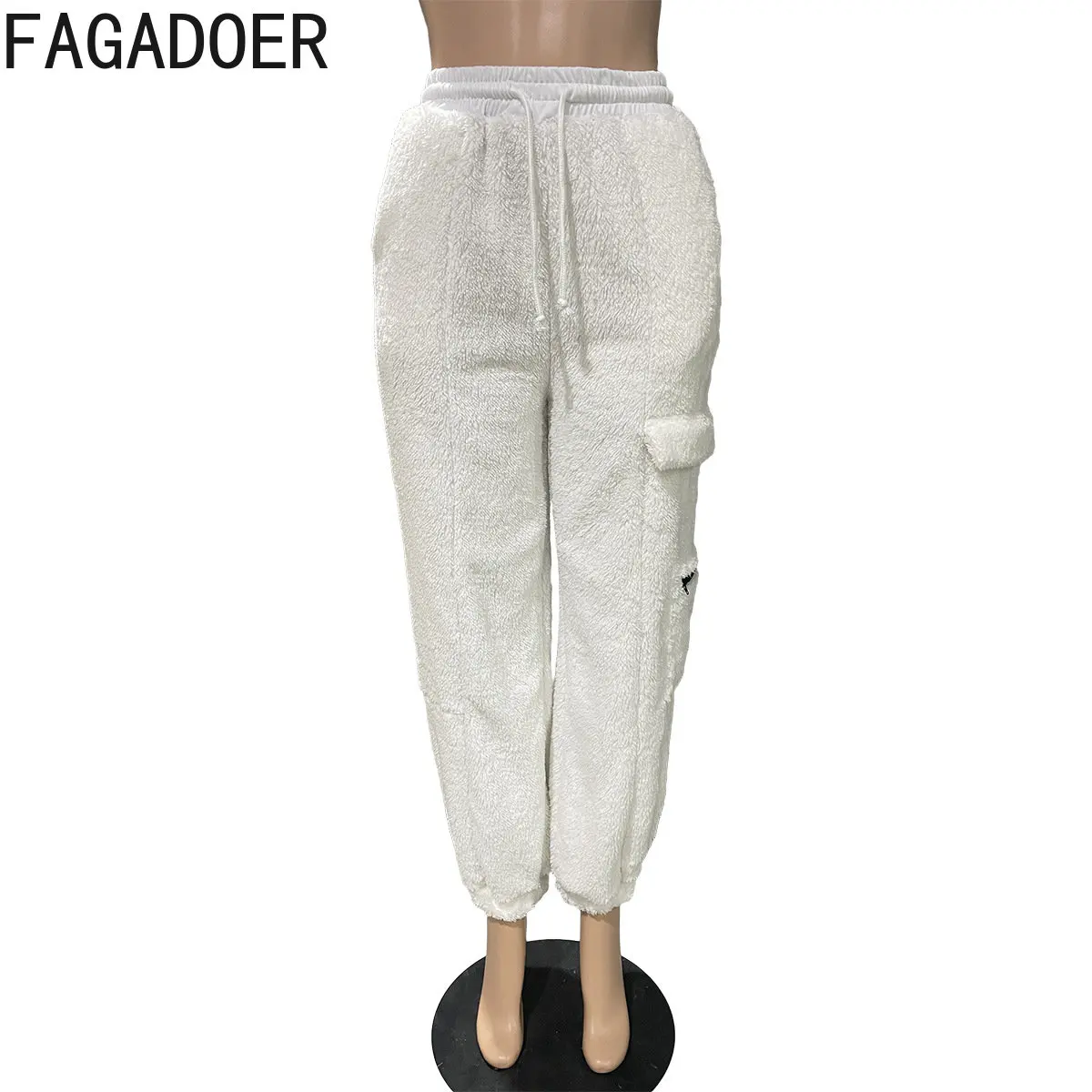 FAGADOER Fall Winter Thicken Sweatpants Women High Waist Drawstring Trousers Casual Female Furry Sport Jogger Pants Bottoms 2022