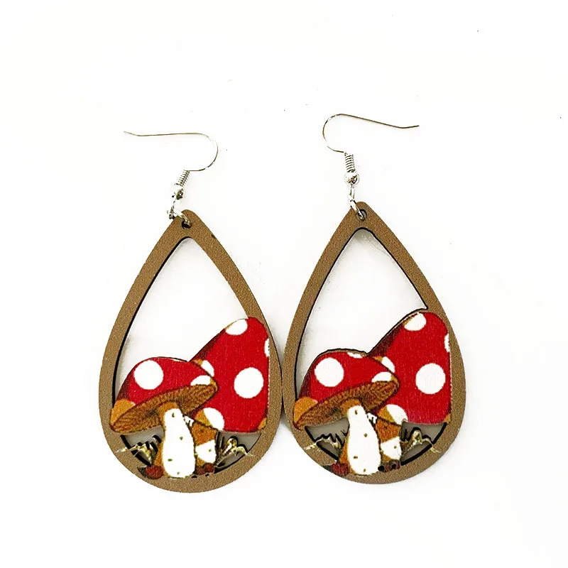 Valentine's Day Earrings Hollow out Love Water Drop Candy Gradual Color Cat  Red Letter Round Wooden