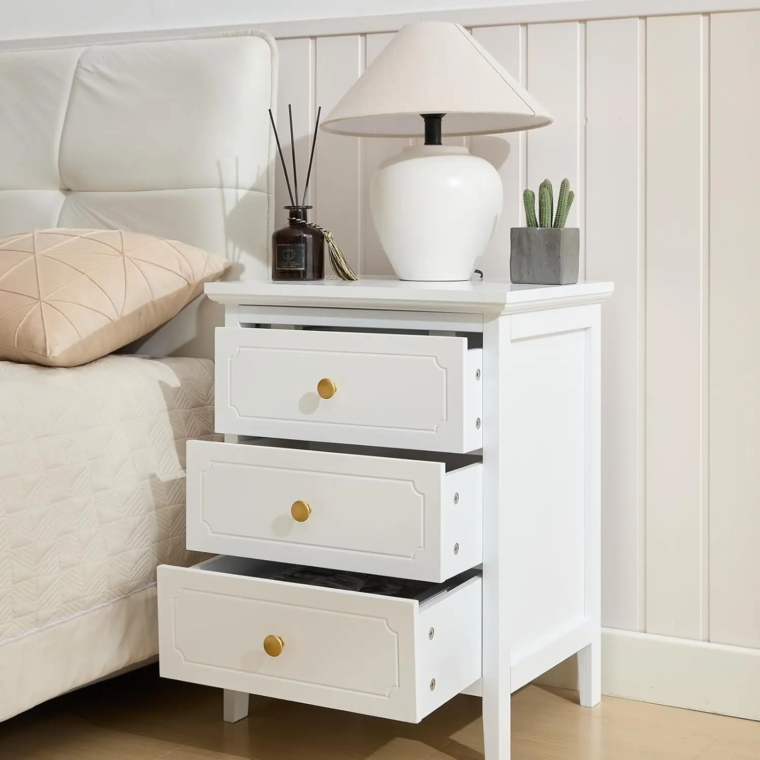 3 Drawer Nightstand White Side Table 19" Bedroom Night Stands End Table for Living Room Bedroom with Storage 1 Set