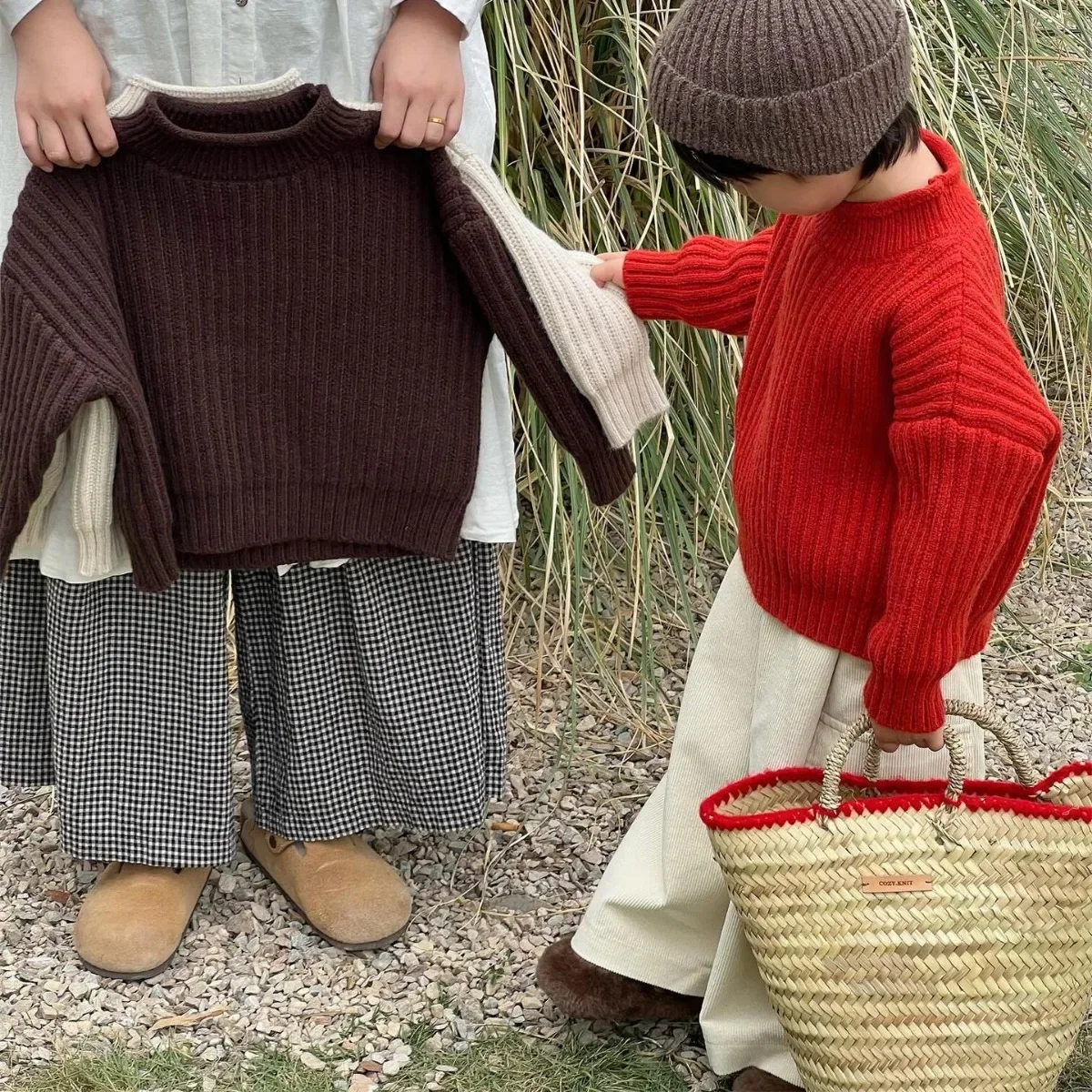 

Children Clothing Kids Sweater Korean Style 2023 Autumn Winter New Vintage Turtleneck Thick Solid Color Casual Simple Kids Top