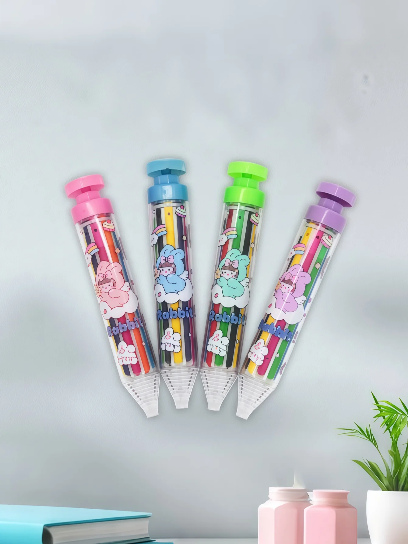 Wholesale Crayons That Don'T Stain Hands: 8-in-1 Rotating Multi-Color Crayons, Kids' Plastic 8-Color Push-Up Crayons - 3