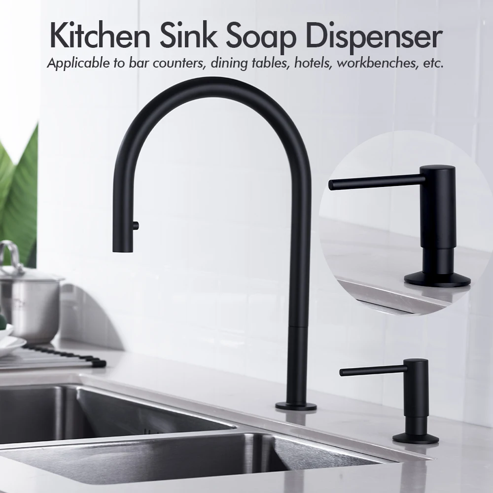 Matte Black Silicone Tube Stainless Steel Press Head Dishwashing Liquid Soap Dispenser Deck Mounted Extend Hose Longer Rubber