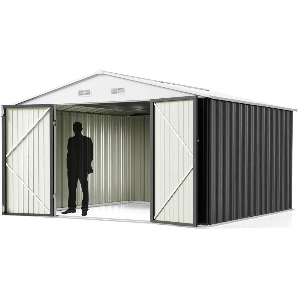 

10FT x 10FT,Steel Utility Tool Shed Storage House with Door & Lock,Metal Sheds Outdoor Storage for Garden Patio Lawn (10' x 10')