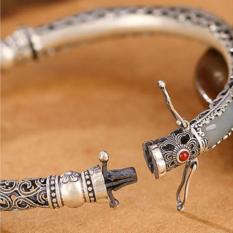 Sterling Silver Bracelets for Women New Women's Fashion Hollow Butterfly Pattern Jade Bangle Pure Argentum Jewelry 5