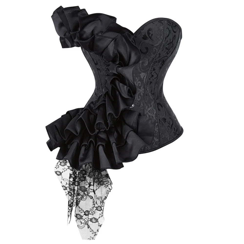 

2024 Black Bustiers And Corset Top Ruffle Lace Decoration Gothic Waist Trainer Body Shaper Sexy Overbust Corsets