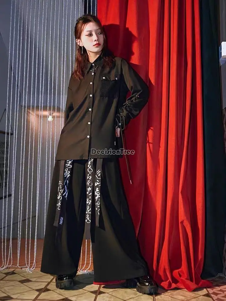 Wide Leg Trousers Ribbon design Chinese style men fashion wide leg trousers autumn retro loose wide leg long pants w39