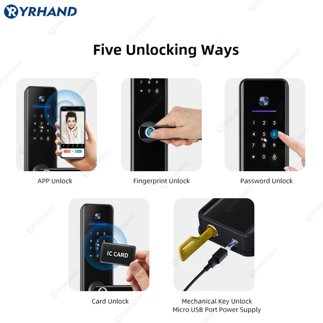 YRHAND Tuya Wifi Camera Video Intercom Lock App Remote Unlocking Digital Electronic Biometrics Waterproof With Screen Smart Lock 2