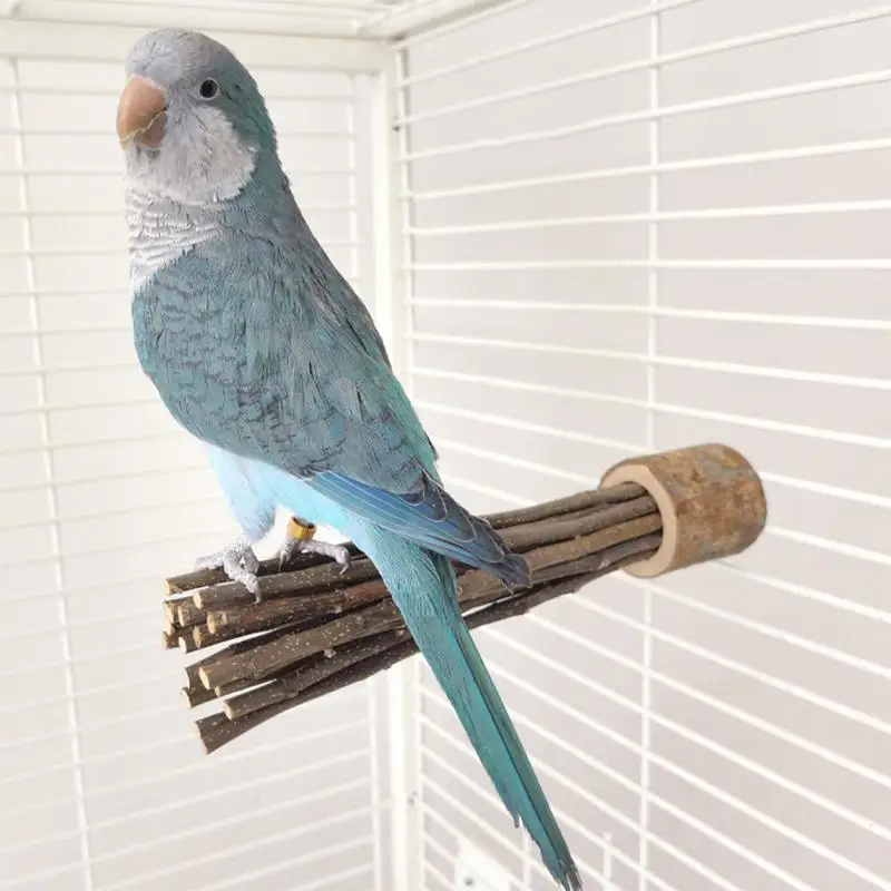 wooden parrot stand pole perch wood natural tree branch bird stand beak and claw grinding parrot toys birdcage decoration pets 4