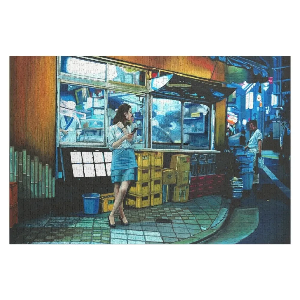 Japan streetscape nighttime romance Jigsaw Puzzle Personalised Personalized Gifts Iq Puzzle