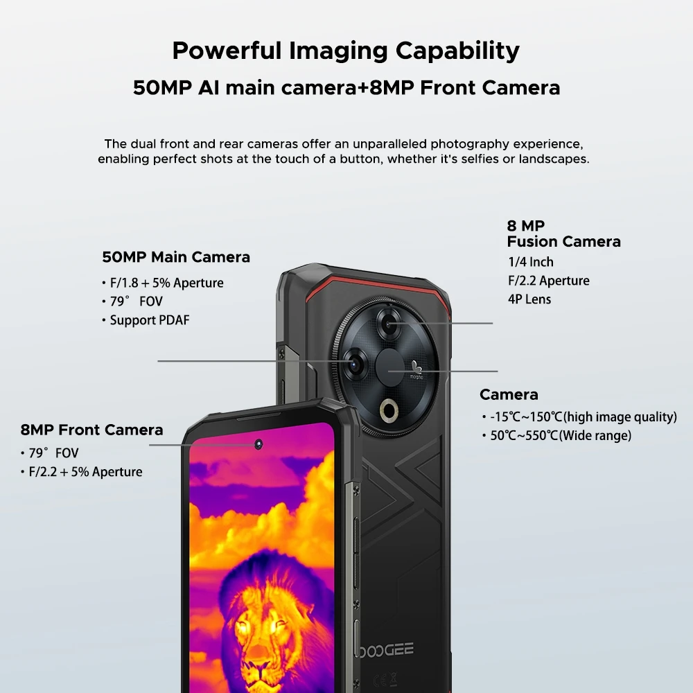 Versione globale DOOGEE Fire 6 Telefono robusto 16GB 256GB Imaging termico Display da 6,56" 90Hz Batteria da 10400mAh Unisoc T606 Android 14 - immagine 6