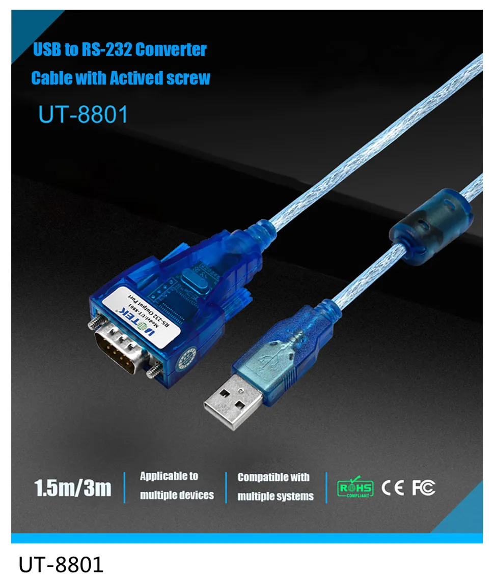 UOTEK 3M USB to RS232 Converter DB9 USB2.0 RS-232 Conversion Cable Serial Connector COM Adapter with Imported Chip UT-880J