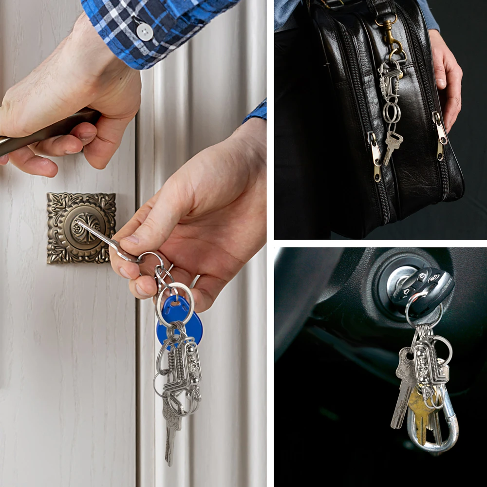 Edelstahl-Schlüsselanhänger, handgefertigt, matt, rund, Totenkopf-Perlen-Charm, mechanischer Auto-Schlüsselanhänger, amerikanischer Herren-Schmuckstück-Stil im Outdoor-Stil – Detail 5