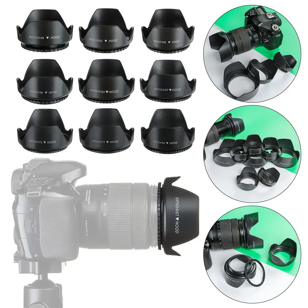 Screwed Sunshade Lens Hood for Nikon Canon Sony Fuji Olympus DSLR Camera 49mm 52mm 55mm 58mm 62mm 67mm 72mm 77mm 82mm sunshade lens hood