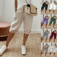 Shorts Women summer cotton linen elastic waist pocket elastic casual pants five quarter women's clothing YRW911 1