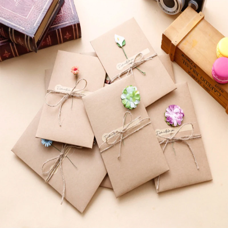 10Pcs Vintage Dried Flowers Greeting Card Handmade Blank Note Card Thank You Cards Birthday Wedding Party Invitation