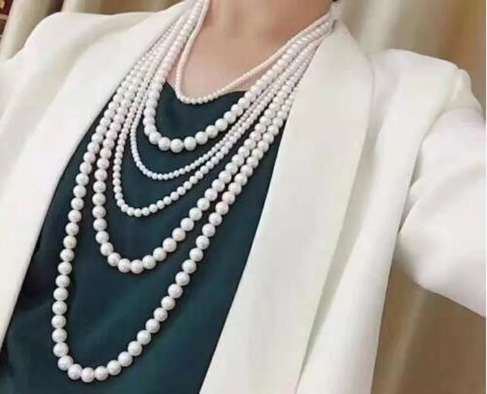 

Five strand AAAA 5-8mm natural Akoya white pearl necklace 17-27 inch 925S