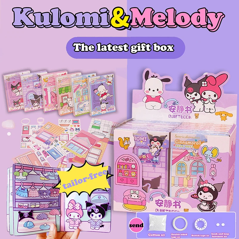 

Sanrio Pochacco Kulomi Quiet Book Cute Anime My Melody Cartoon Hello Kitty Sticker Games Funny Gift Decompress DIY Kids Toys
