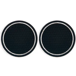 Luxury Bling Diamond Car Cup Holder Coaster Set - Premium Silica Pad Interior Accessories (Black - Type B)