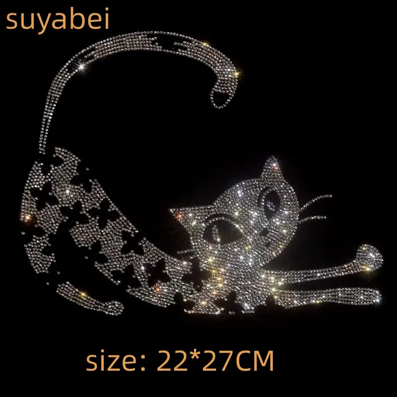 

Shining Cat patches hot fix rhinestone designs iron on transfer rhinestone Bulk appliques dress hem decor