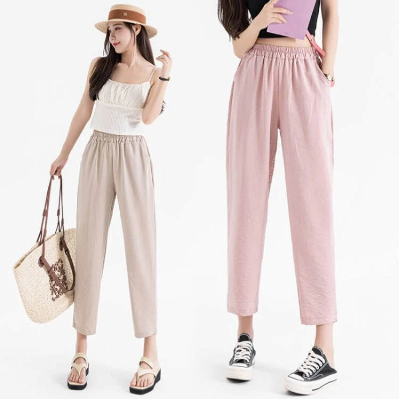 

Woman Slouchy Baggy harem Pants Women Bottoms Pants Girls Fashion High Waist Ice Silk Trousers Female Ladies Loose Clothes