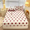 WOSTAR Winter thermal plush fitted sheet elastic mattress cover red heart printed warm coral fleece bed linens queen king size 6