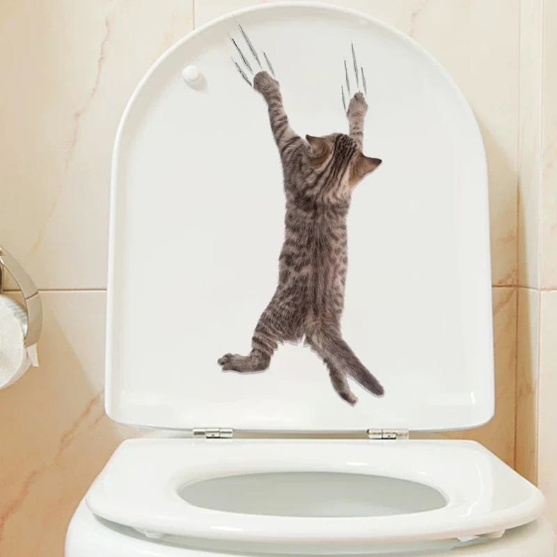 Cute 3D Cat Toilet Stickers Home and Public Places Toilet Cover Sticker Transparent Removable Decoration DIY Home Bathroom
