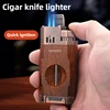 HONEST  Windproof Double Jet Flame Butane Cigar Lighter with Cutter, Refillable Durable Torch for Outdoor Cigars & Pipe Lighting 1