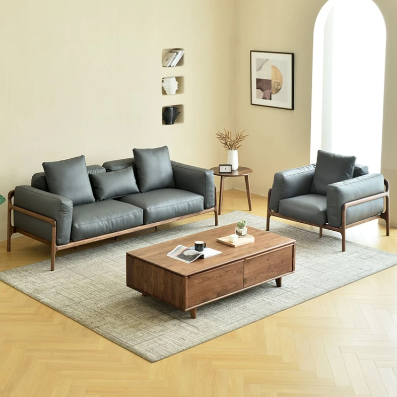 

Black walnut all solid wood sofa combination living room modern new Chinese style sofa Nordic minimalist log furniture