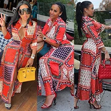 

Women's Shirt Dress Red Autumn New Fashion Casual Gown Long Dress for Muslim Women Dubai Abaya Turkey Long Dress