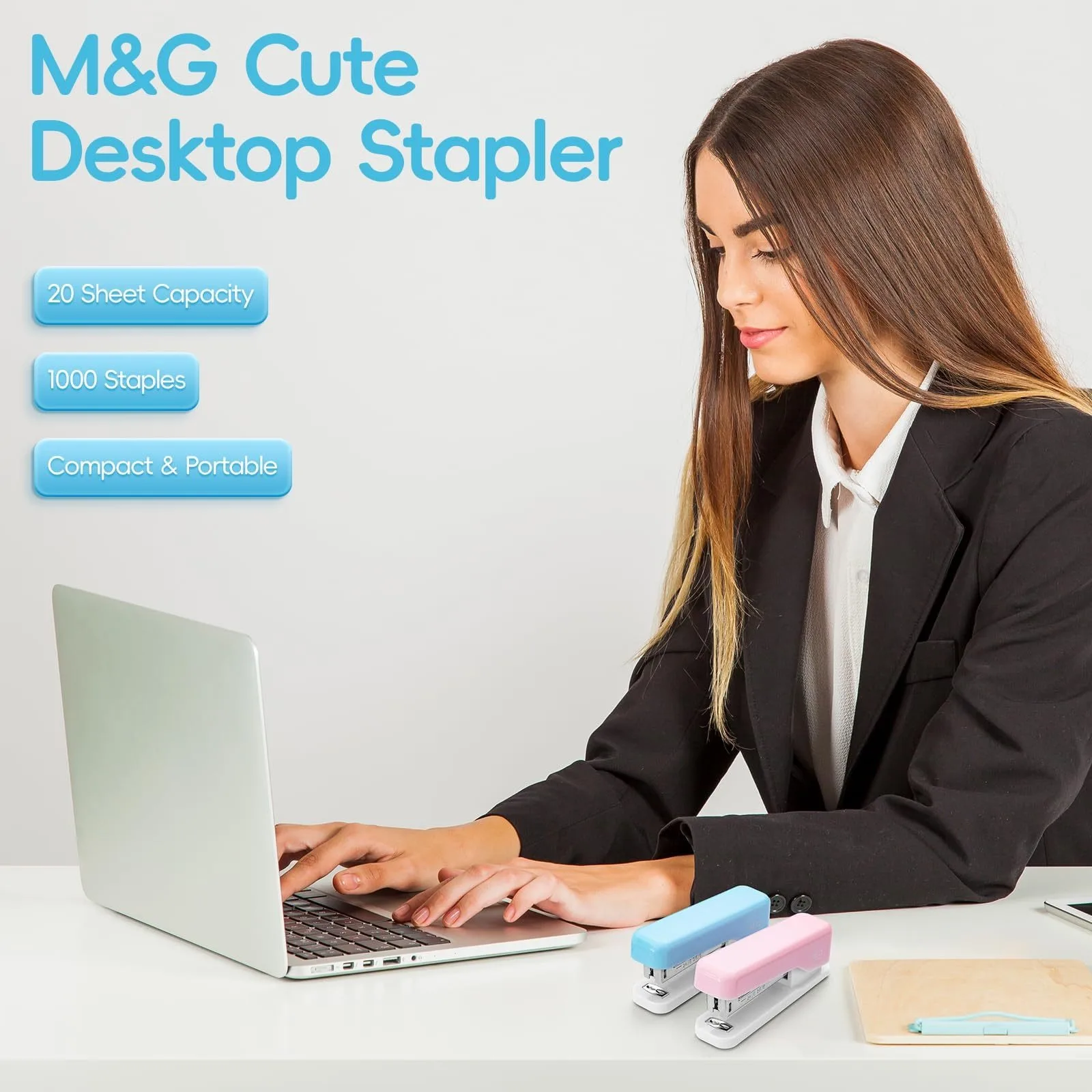 M&G 1pc Stapler 12# Labor Saving Portable Durable Desktop Stapler Office Supplies Tiny Cute Macaroon Green/Pink/Blue