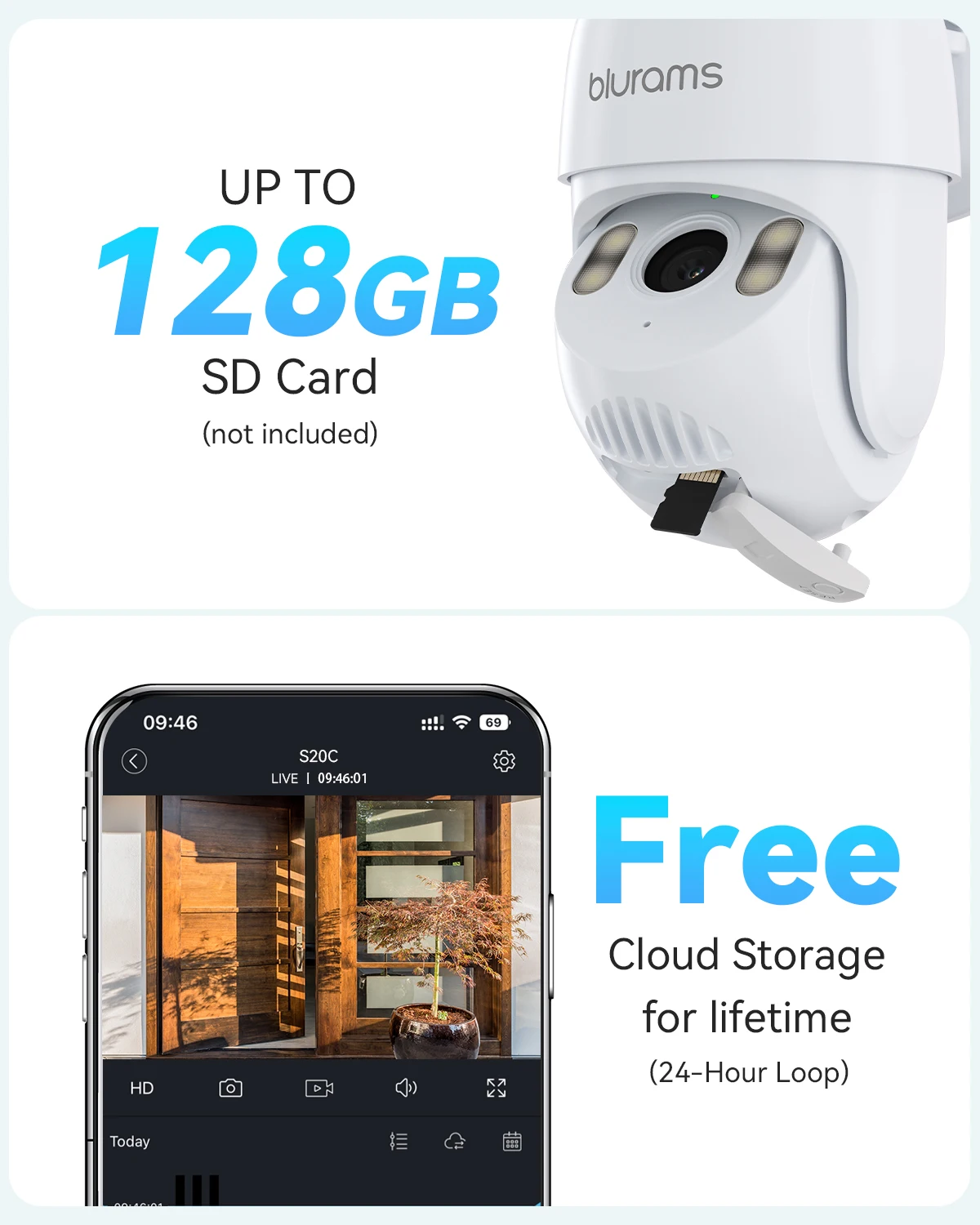 Telecamera Spotlight 2K WiFi Esterno 360° Con Visione Notturna E Rilevamento Umani