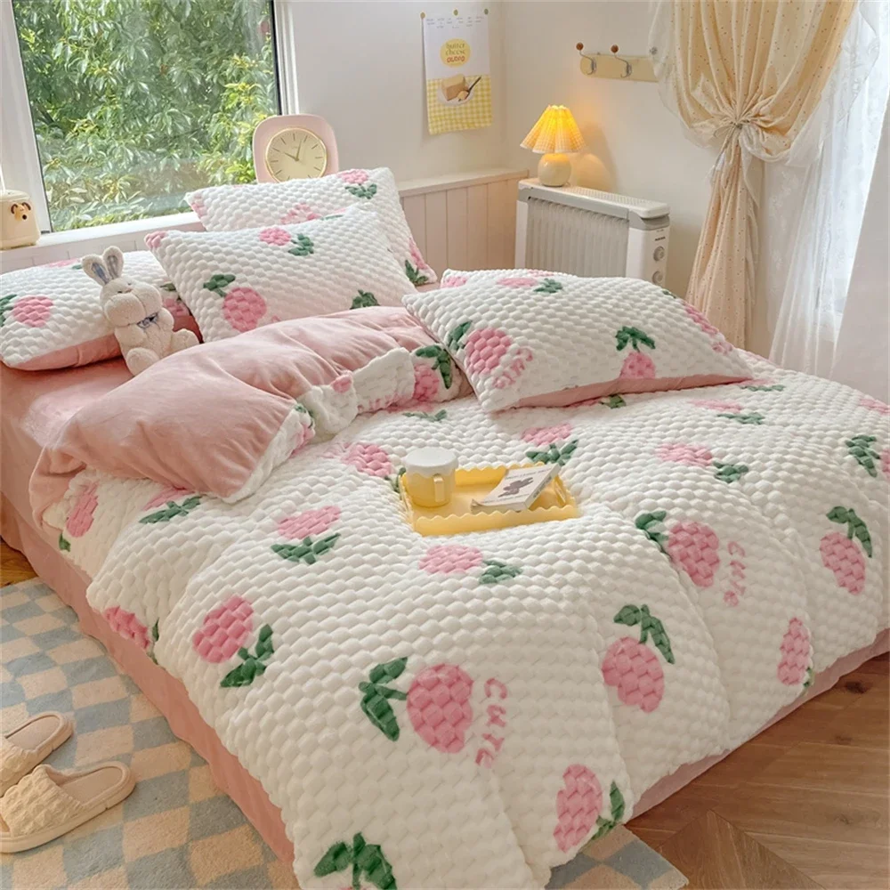 

New Milk Velvet Bedding Set Thickened Bean Velvet Warm Four Piece Sets Quilt Cover Bed Linen Pillowcase Queen King Bedroom Decor