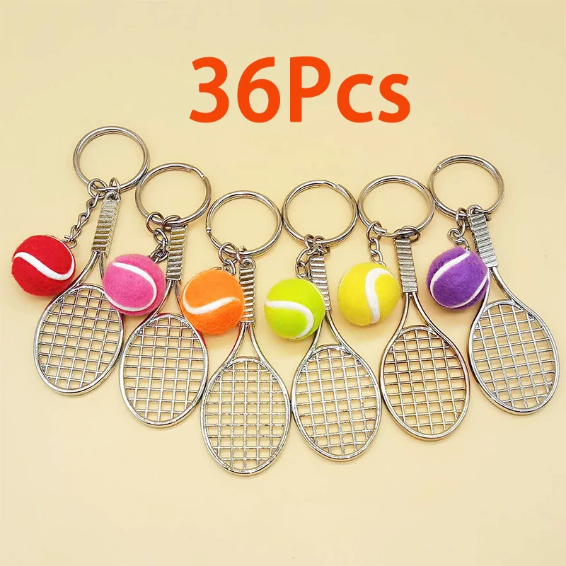 

36Pcs Tennis Racket Ball Keychain Cute Sport Mini Keychain Car Pendant Keyring Sports Key Chain Who Love Sports Gifts