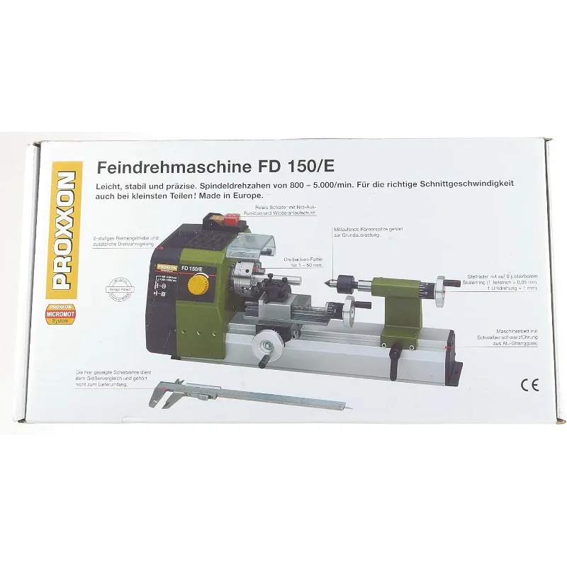 Proxxon Fine Lathe FD 150/E, Precise Lathe with 2-Stage Belt Drive, Speed Control, Spindle Speeds up to 5,000/min, Item No.24150