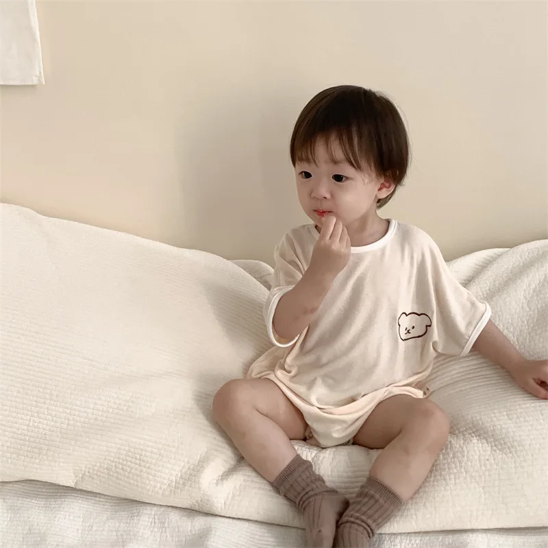 2024 Summer New Baby Short Sleeve Bodysuit Newborn Toddler Cotton Casual Jumpsuit Infant Boy Girl Cartoon Bear Clothes 0-24M