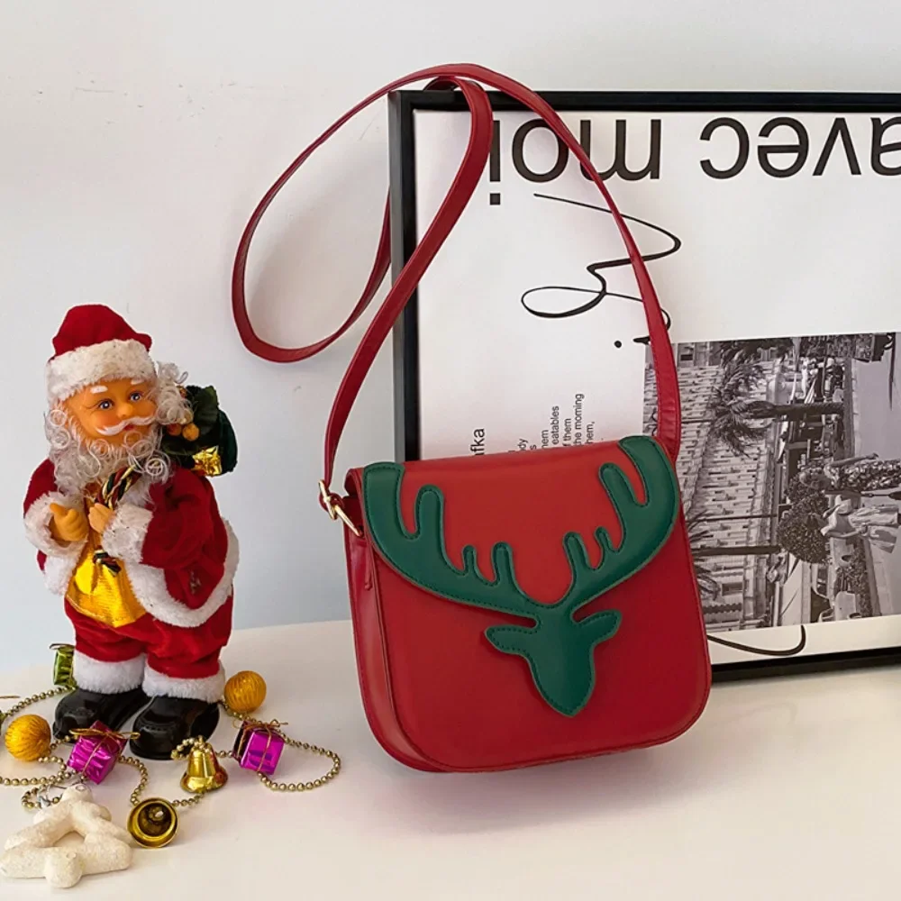 

Christmas PU Leather Crossbody Bags Women Fashion Deer Horn Pattern Shoulder Bag Female Casual Versatile New Year Handbags