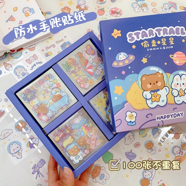  100 Sheets Kawaii Stickers Set - PET Transparent Cute