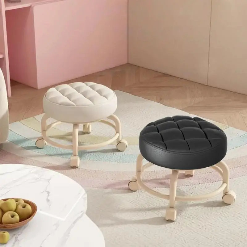 Taburete bajo de polea multifuncional para el hogar, taburete redondo para caminar para niños, rotación de 360 grados con rueda Universal, asiento suave para el hogar