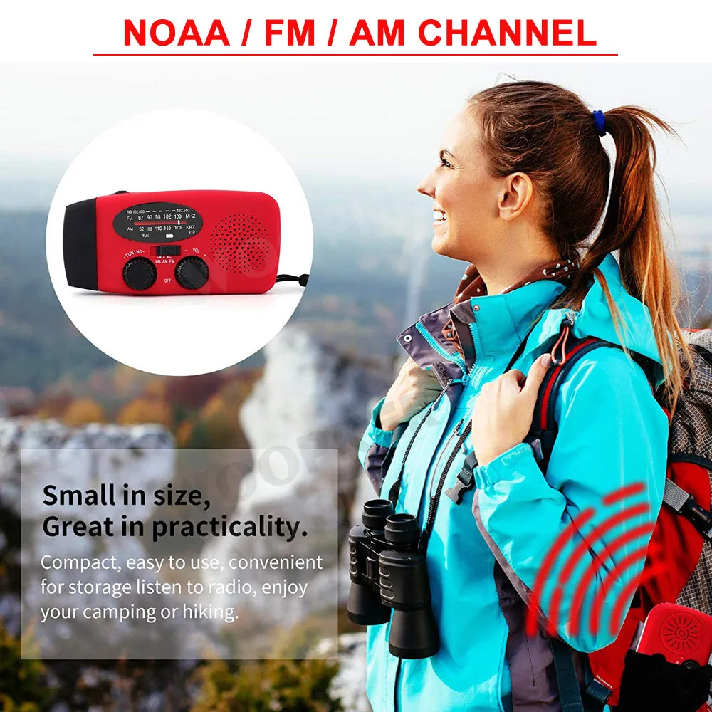 Mini Solar Powered Radio AM/FM/NOAA Weather Dynamo LED Flashlight Waterproof Out