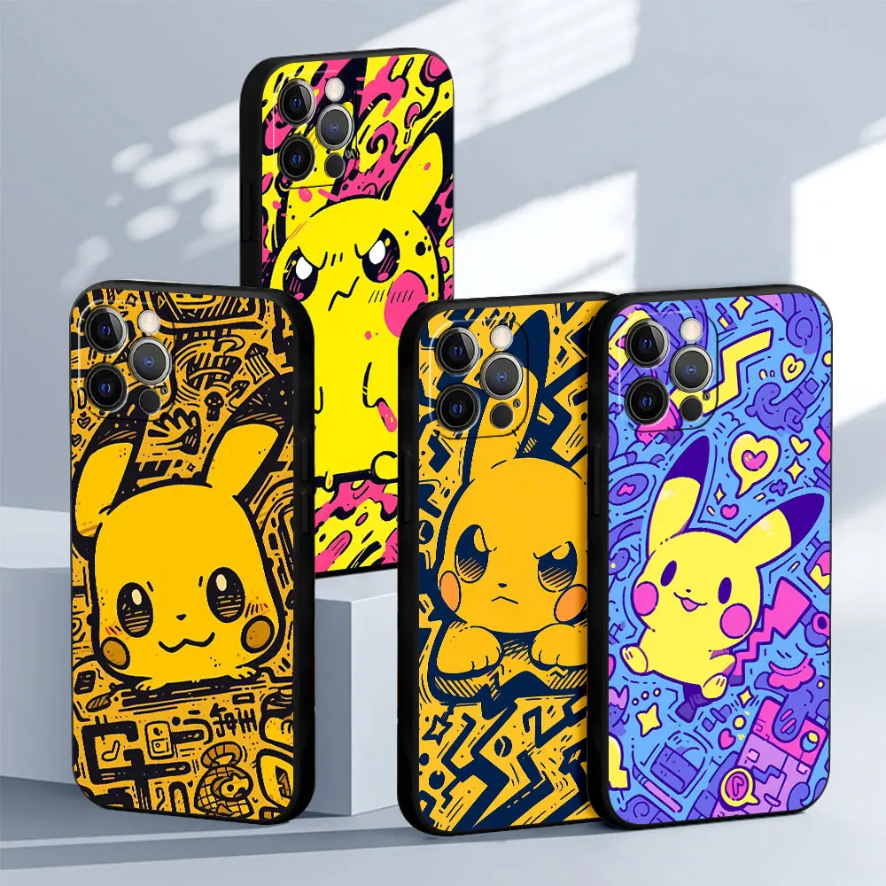 Custodia Per Apple Iphone 14 Pro Max 13 11 12 Mini X Xr 7 8 Plus 6 6S Se 5S 5 7 + 8 + Cover Morbida Nera Per Telefono Cute Pikachu Pokemon Capa