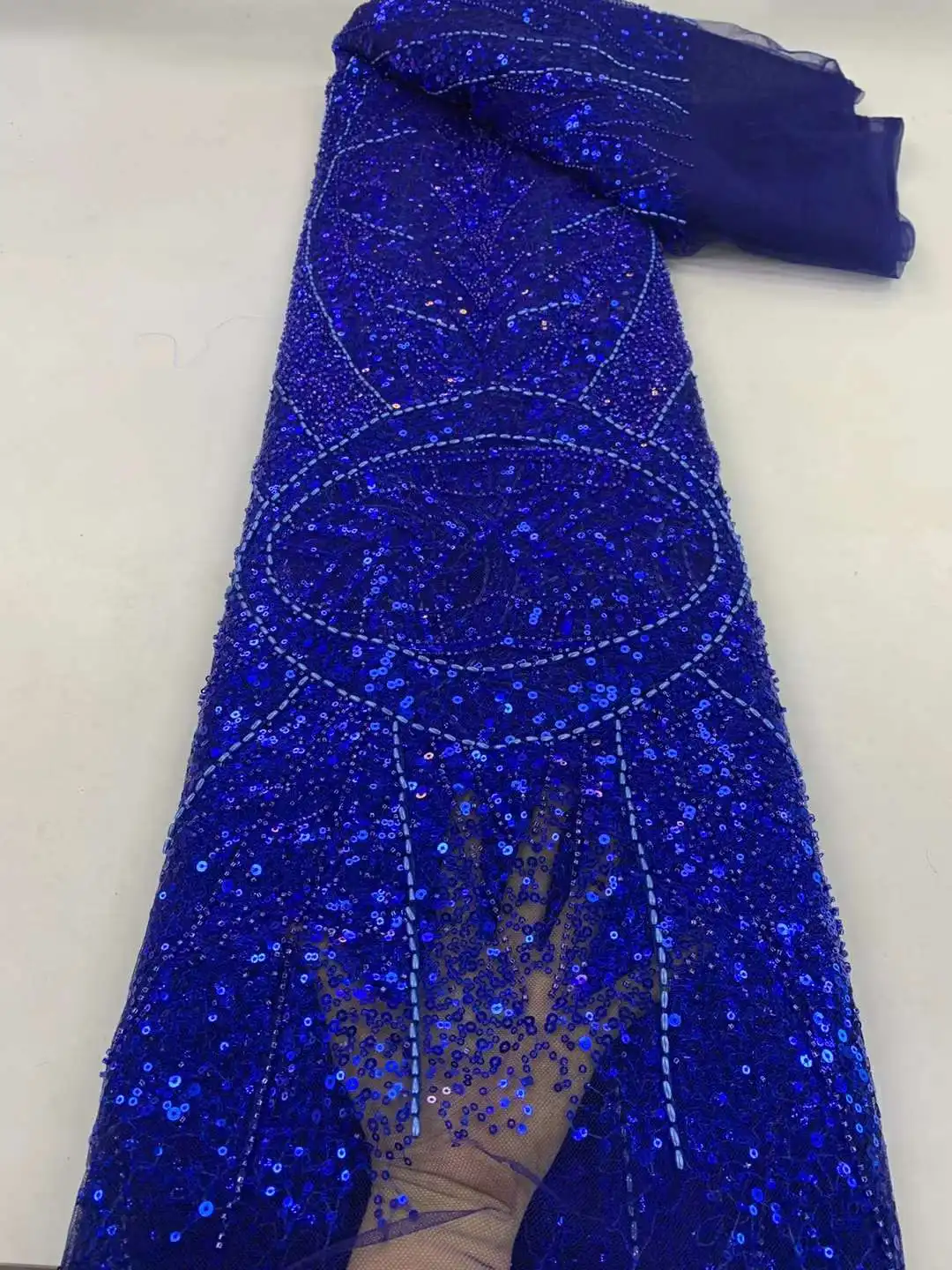 

Latest Blue Beads African Lace Fabric 2024 High Quality Groom Lace Nigerian French Tulle Lace Fabric Embroidery for Women Dress