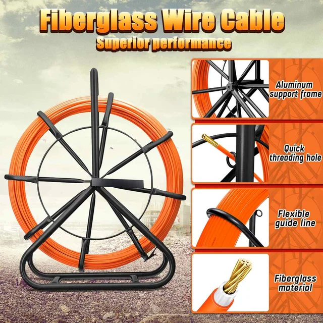 Brown Cable Pullers 425 FT Fiberglass Fish Tape Puller – 1/4 Inch Wire ...