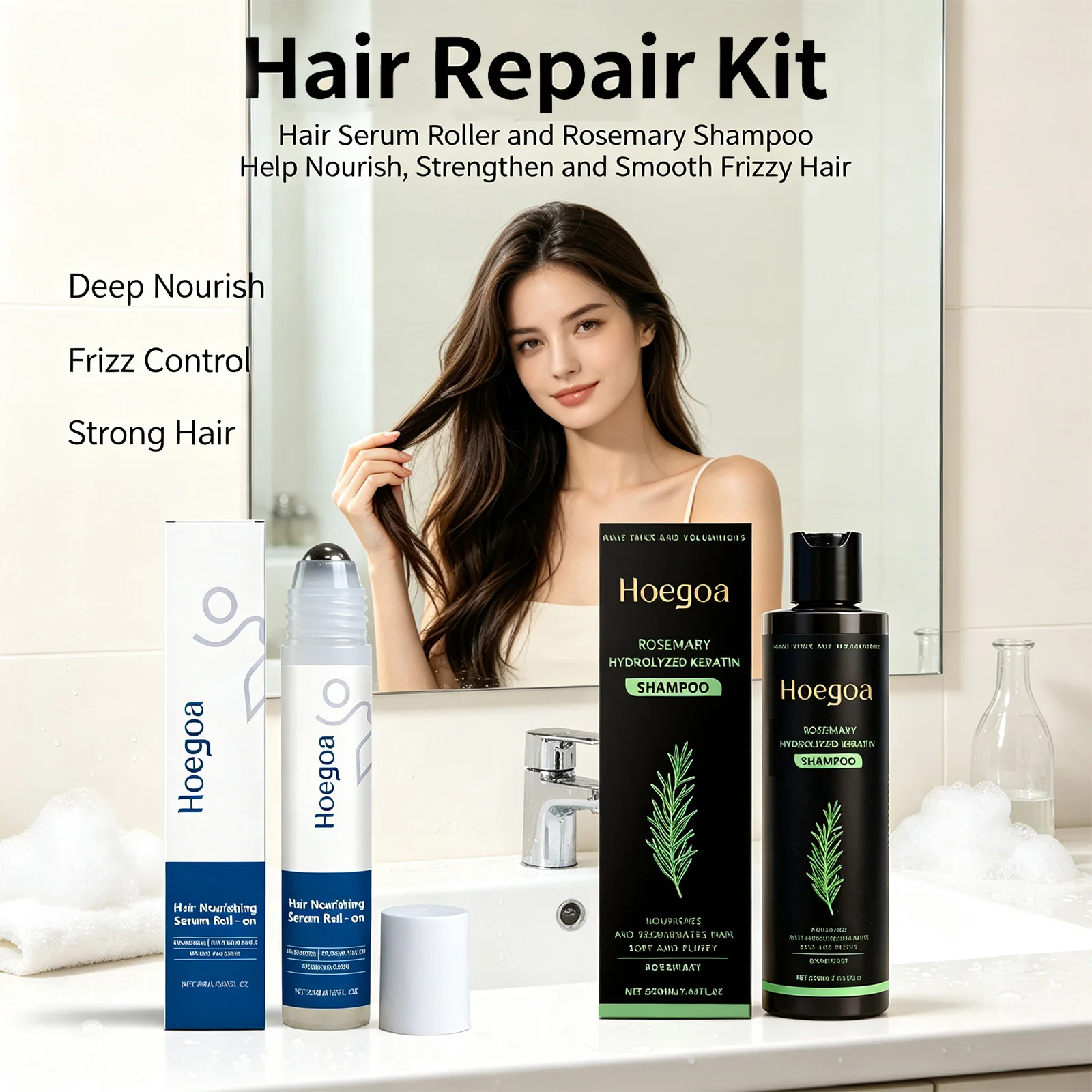 Roll-on Rosemary Hair Growth Serum & ShampooScalp Treatment Nourishing Strengthening Hair Roots Hair Density Fluffy Soft Keratin