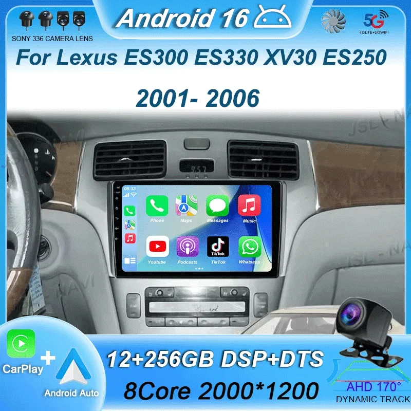 Radio Multimedia con Android 16 para Lexus ES300 ES330 XV30 ES250 2001-2006, Reproductor de Video para Auto, Carplay, GPS, Estéreo, Sin DVD 2Din 1