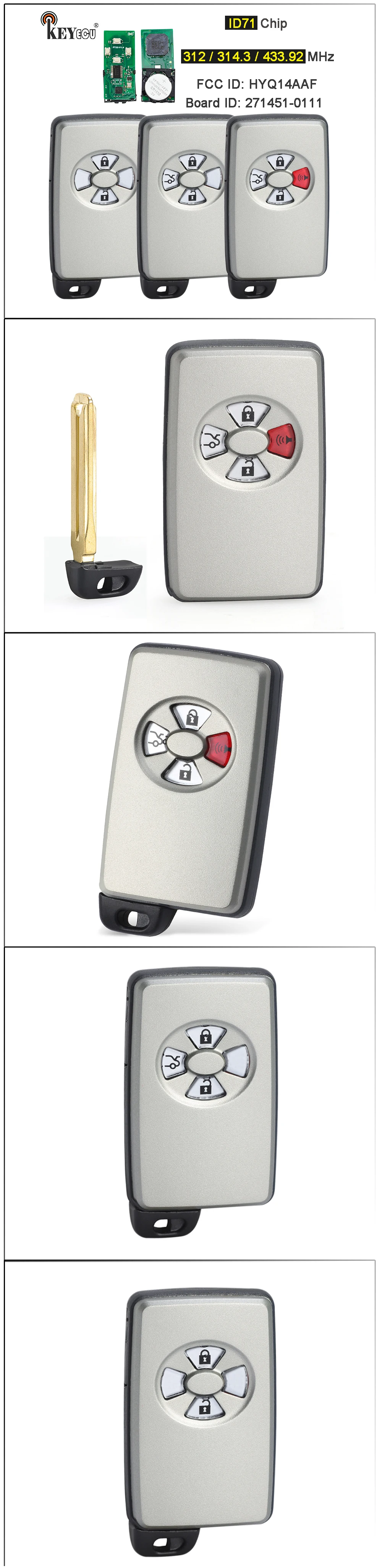 Keyforkess 312MHz / 314.3MHz / 433MHz 271451-0111 HYQ14AAF Keyless-Go Smart Remote Car Key Fob per Toyota Avalon 2005 2006 8 Keyforkess 312MHz / 314.3MHz / 433MHz 271451-0111 HYQ14AAF Keyless-Go Smart Remote Car Key Fob per Toyota Avalon 2005 2006 - S3d9b90159197473f99fc5d26e6aab8e3S