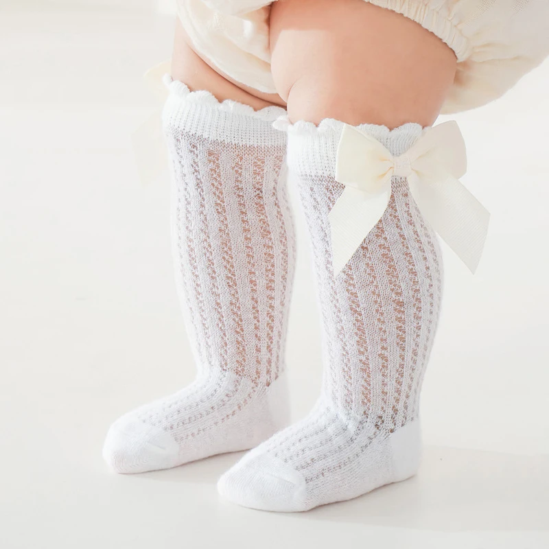 

Summer Mesh Socks For Girls Knee High Cotton Breathable Soft Children's Socks Bows Hollow Out Newborn Infant Baby Long Socks